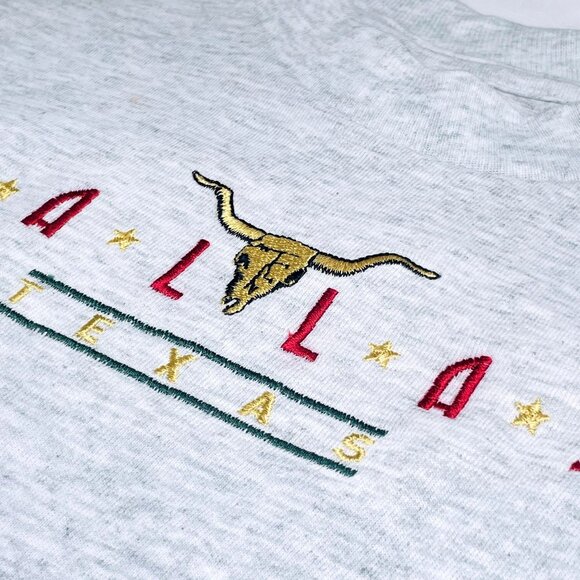Vintage Dallas Texas Longhorn Embroidered Gray Short Sleeve T Shirt 6 - 8 - Picture 7 of 10